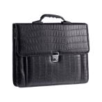 Портфель OfficeSpace "Palermo", кожзам, кайман, черный, 3 отделения, метал. замок, с ремнем